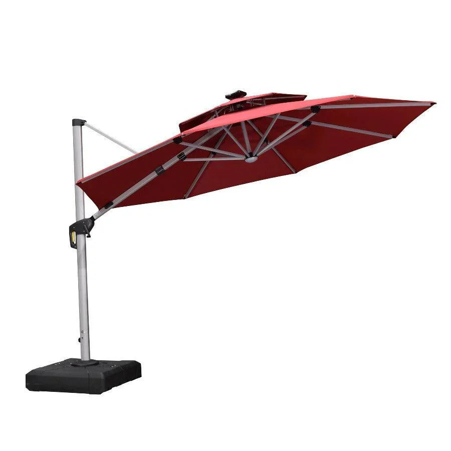 PURPLE LEAF Red Patio Umbrella with Base, Outdoor Cantilever Umbrellas - Image 44