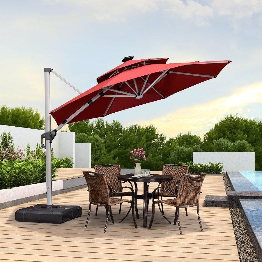 PURPLE LEAF Red Patio Umbrella with Base, Outdoor Cantilever Umbrellas - Image 45