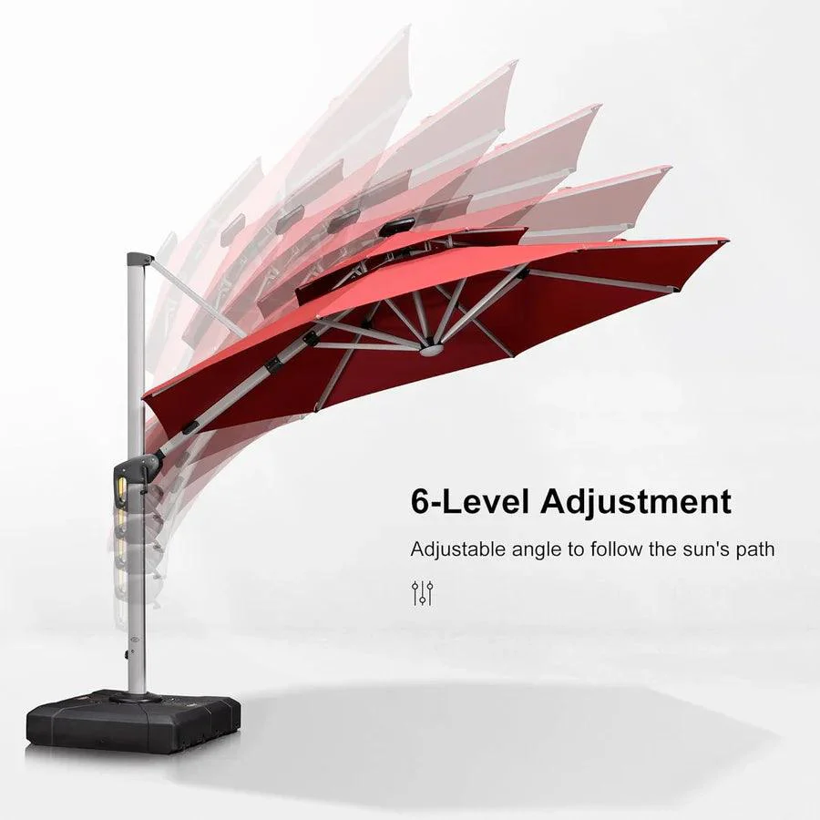 PURPLE LEAF Red Patio Umbrella with Base, Outdoor Cantilever Umbrellas - Image 46