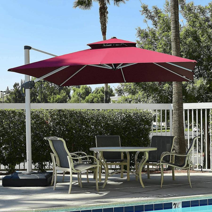 PURPLE LEAF Red Patio Umbrella with Base, Outdoor Cantilever Umbrellas - Image 48