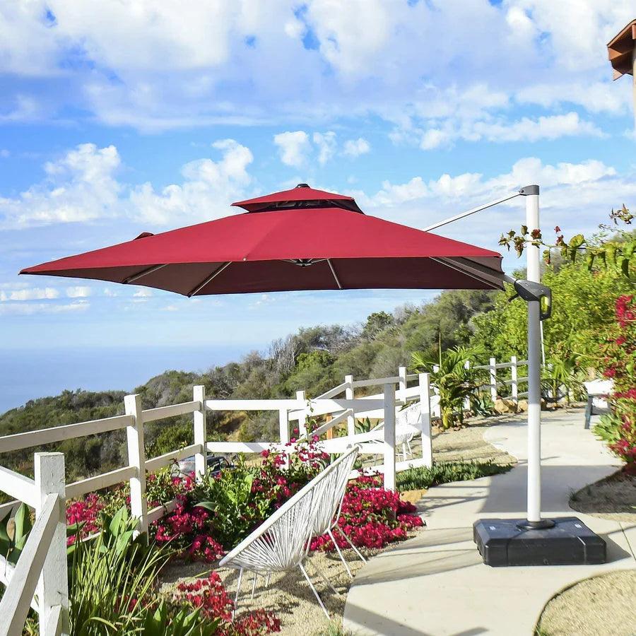 PURPLE LEAF Red Patio Umbrella with Base, Outdoor Cantilever Umbrellas - Image 49