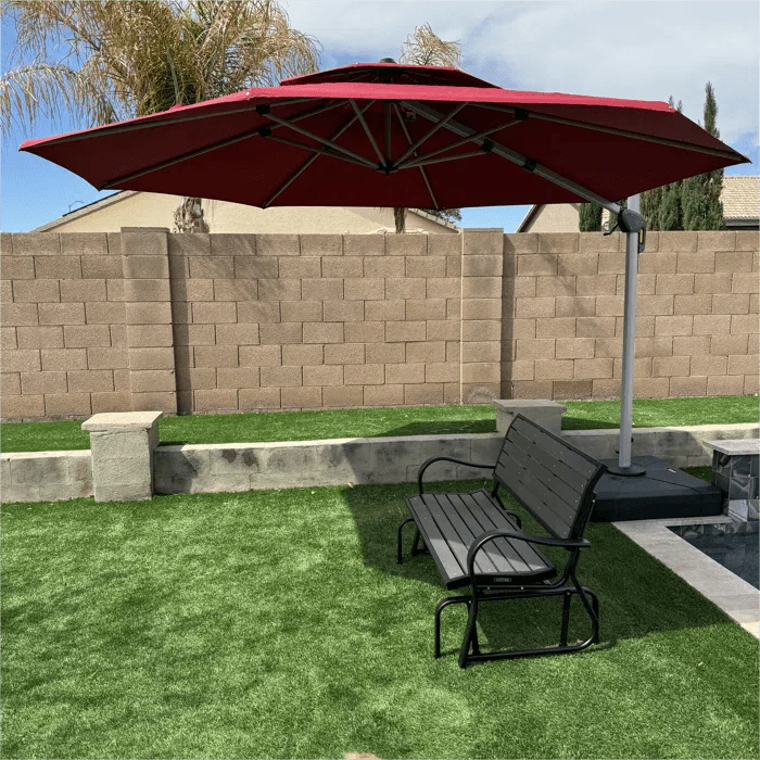 PURPLE LEAF Red Patio Umbrella with Base, Outdoor Cantilever Umbrellas - Image 50