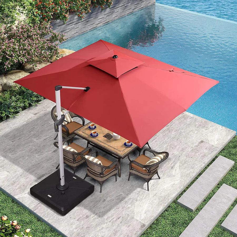 PURPLE LEAF Red Patio Umbrella with Base, Outdoor Cantilever Umbrellas - Image 52