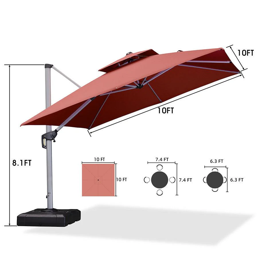 PURPLE LEAF Red Patio Umbrella with Base, Outdoor Cantilever Umbrellas - Image 53