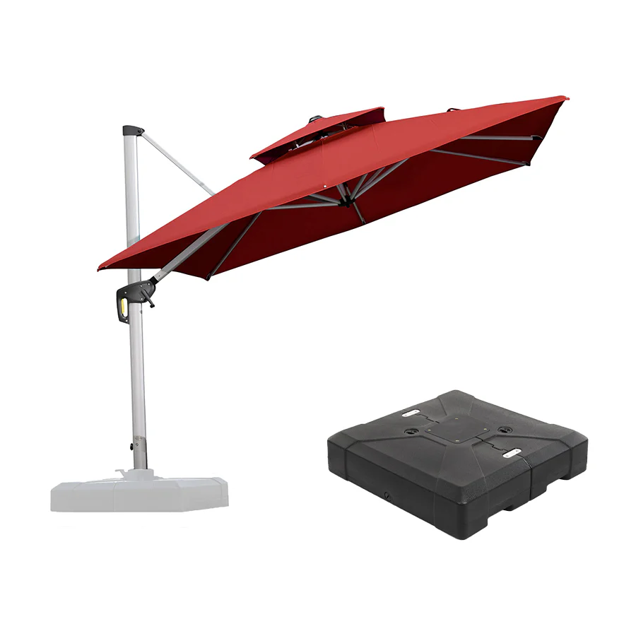 PURPLE LEAF Red Patio Umbrella with Base, Outdoor Cantilever Umbrellas - Image 55