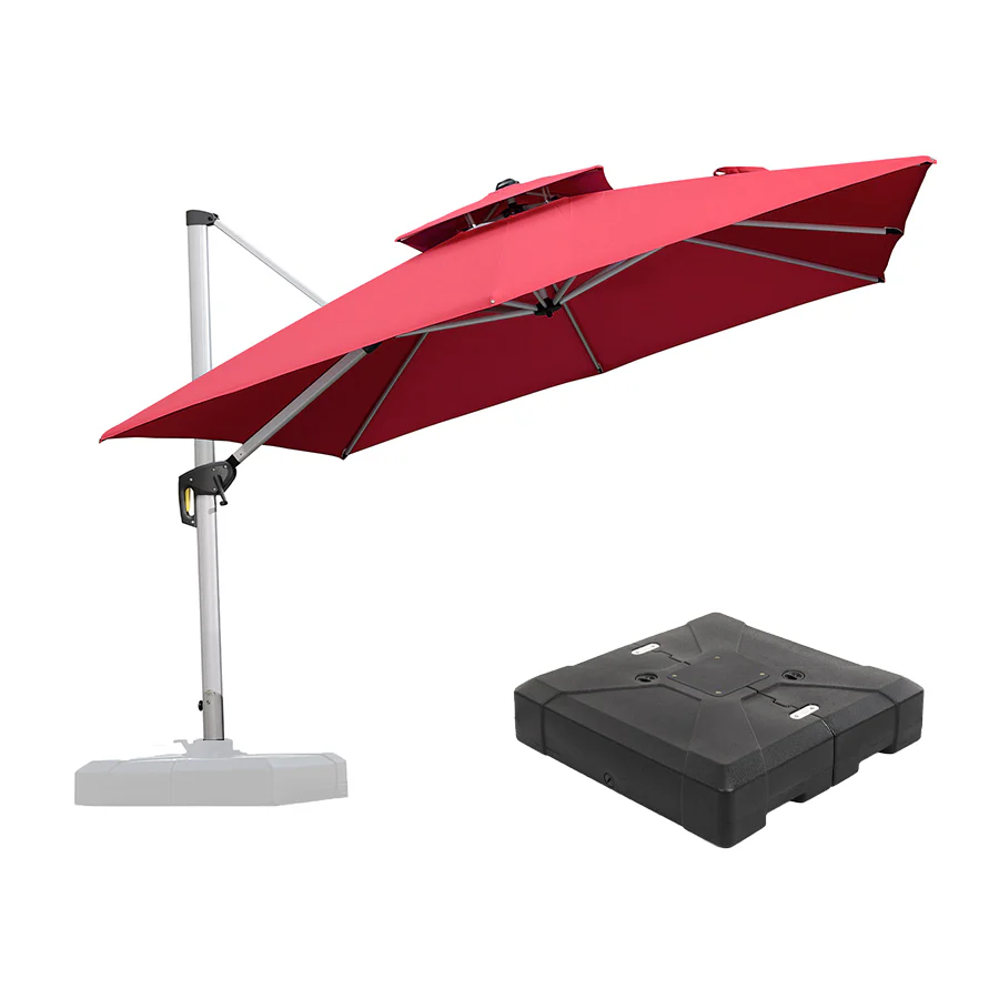 PURPLE LEAF Red Patio Umbrella with Base, Outdoor Cantilever Umbrellas - Image 56