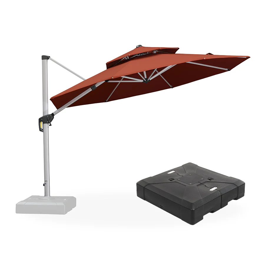 PURPLE LEAF Red Patio Umbrella with Base, Outdoor Cantilever Umbrellas - Image 60