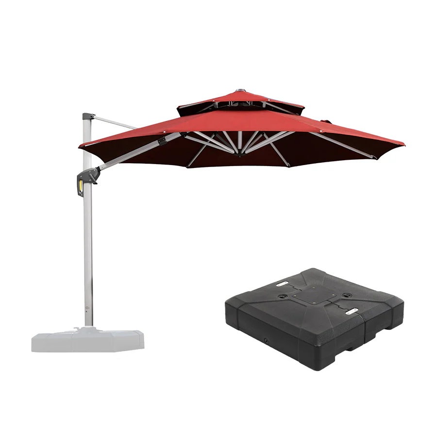 PURPLE LEAF Red Patio Umbrella with Base, Outdoor Cantilever Umbrellas - Image 61
