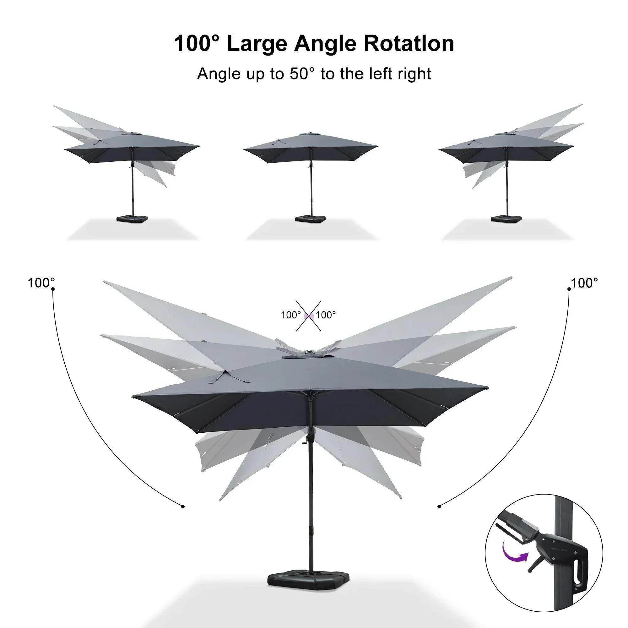 PURPLE LEAF 10ft Cantilever Patio Umbrella with LED Lights, 360° Swivel and Tilt - Image 186
