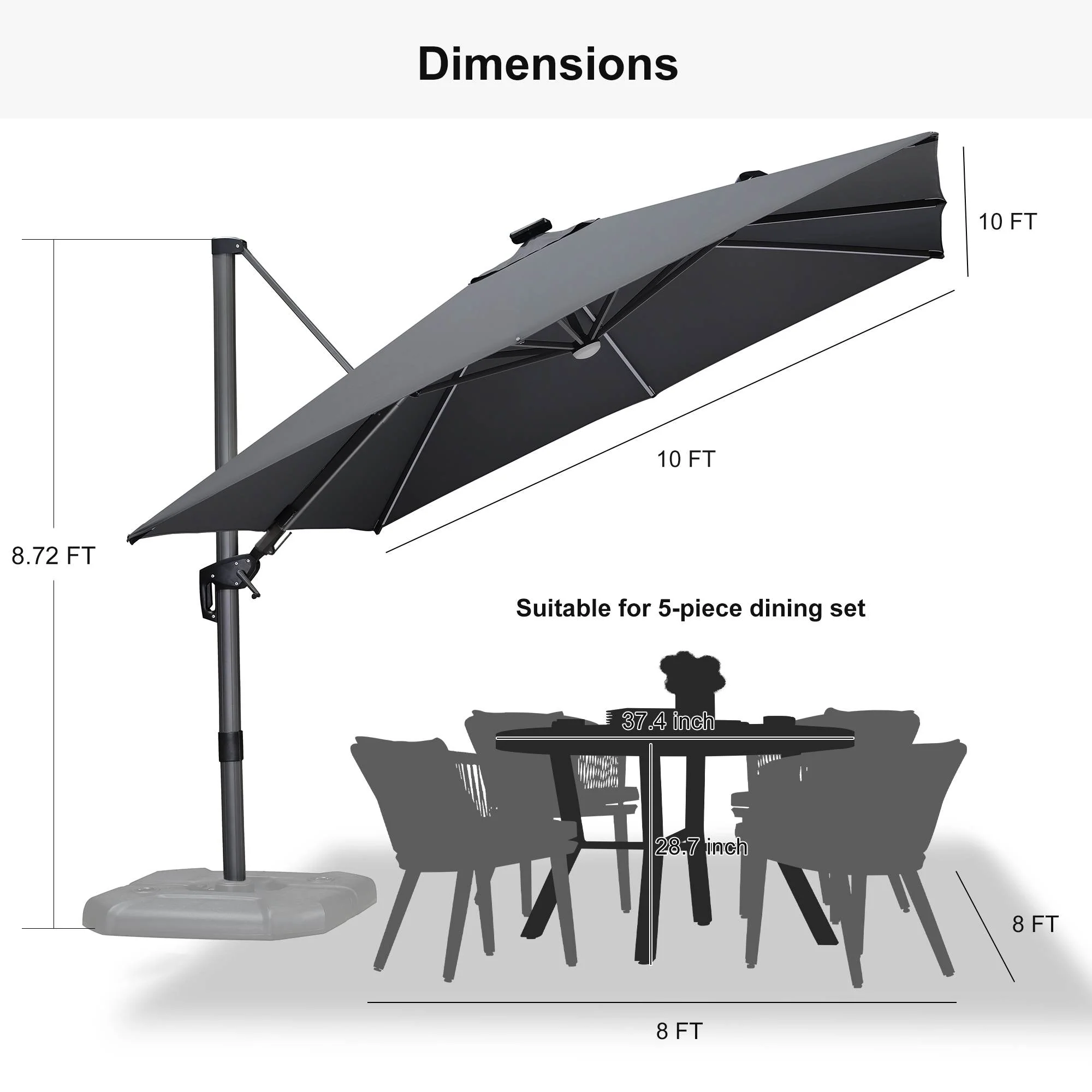 PURPLE LEAF 10ft Cantilever Patio Umbrella with LED Lights, 360° Swivel and Tilt - Image 214