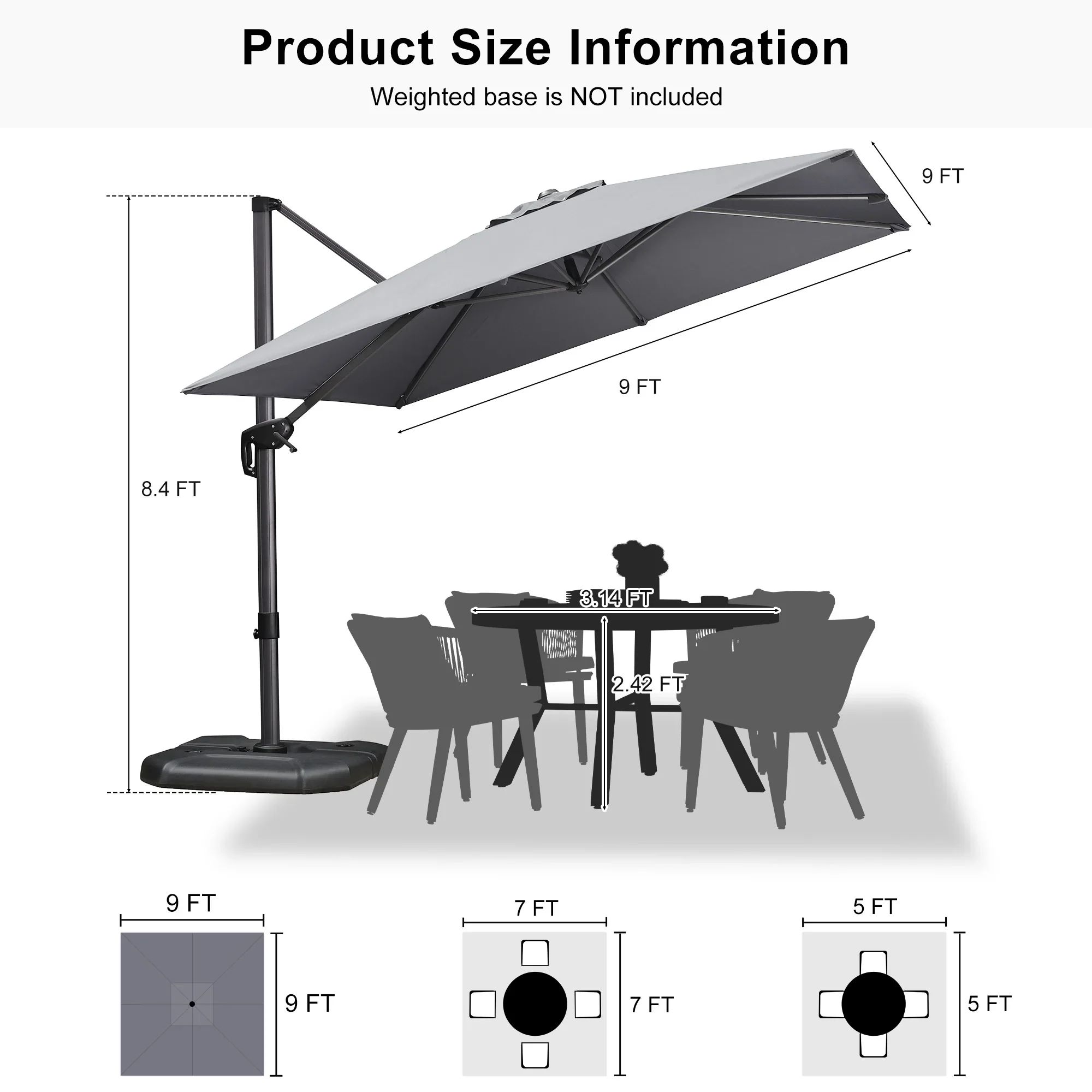PURPLE LEAF Patio Outdoor Large Umbrella Square and Rectangular Cantilever Yard Sun Umbrellas - Image 186