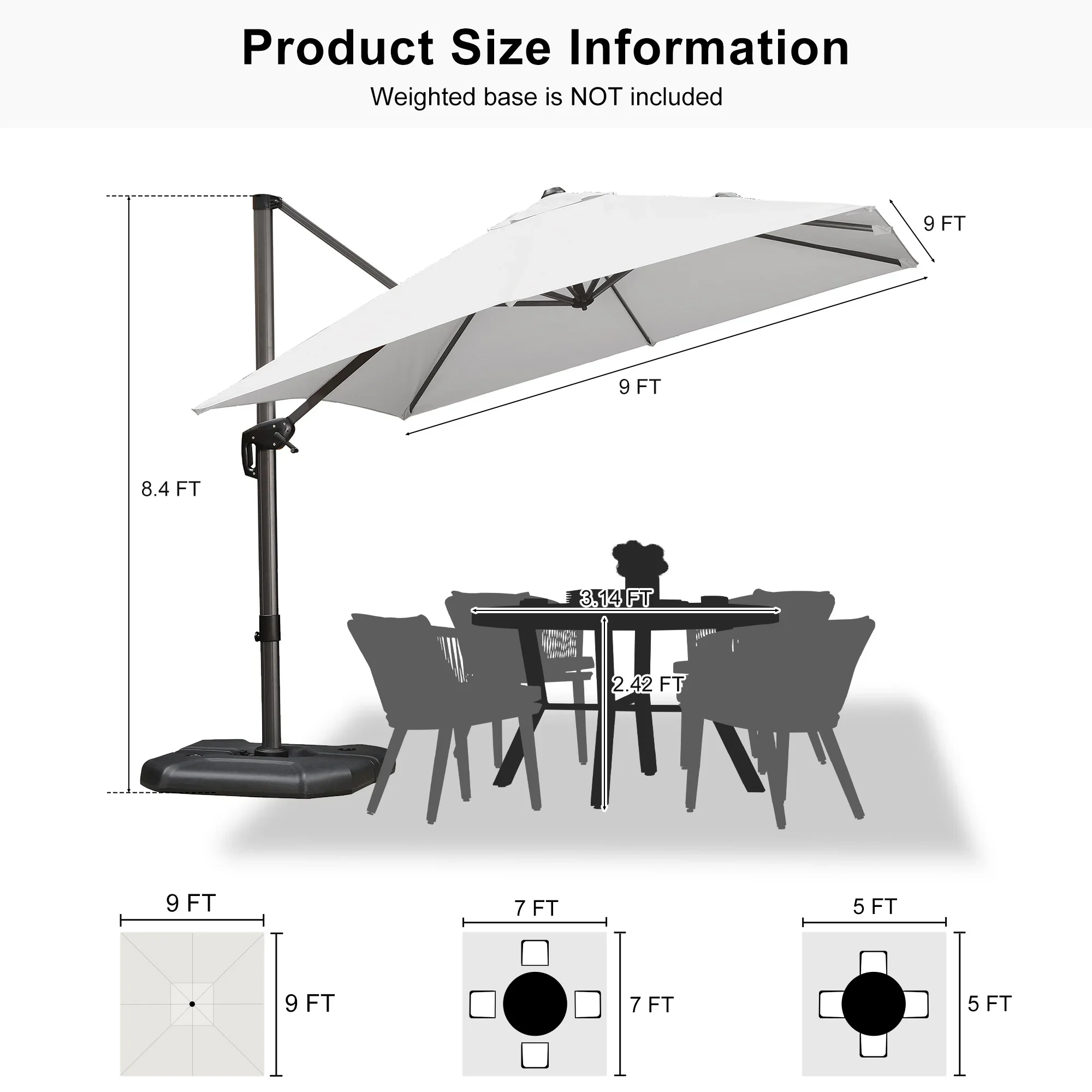 PURPLE LEAF Patio Outdoor Large Umbrella Square and Rectangular Cantilever Yard Sun Umbrellas - Image 189