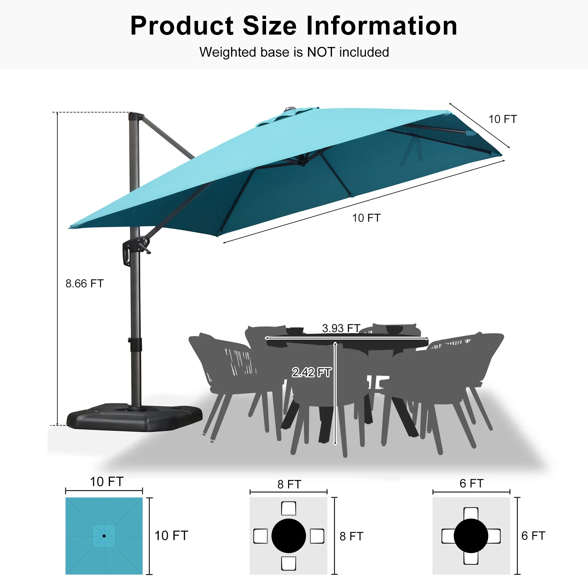 PURPLE LEAF Patio Outdoor Large Umbrella Square and Rectangular Cantilever Yard Sun Umbrellas - Image 197
