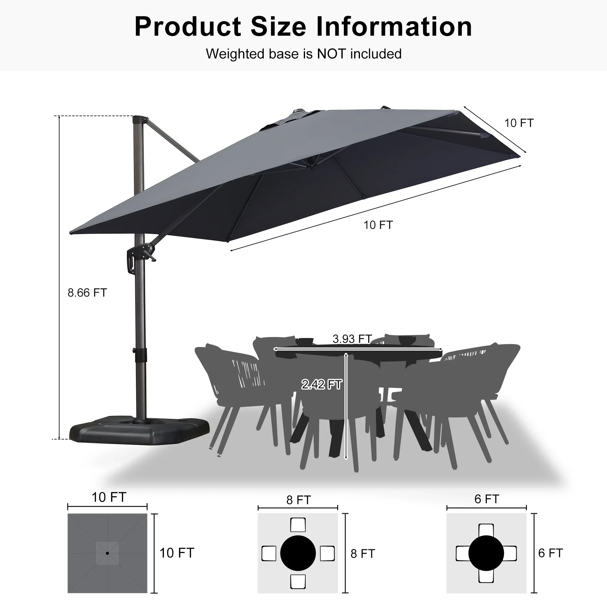 PURPLE LEAF Patio Outdoor Large Umbrella Square and Rectangular Cantilever Yard Sun Umbrellas - Image 200