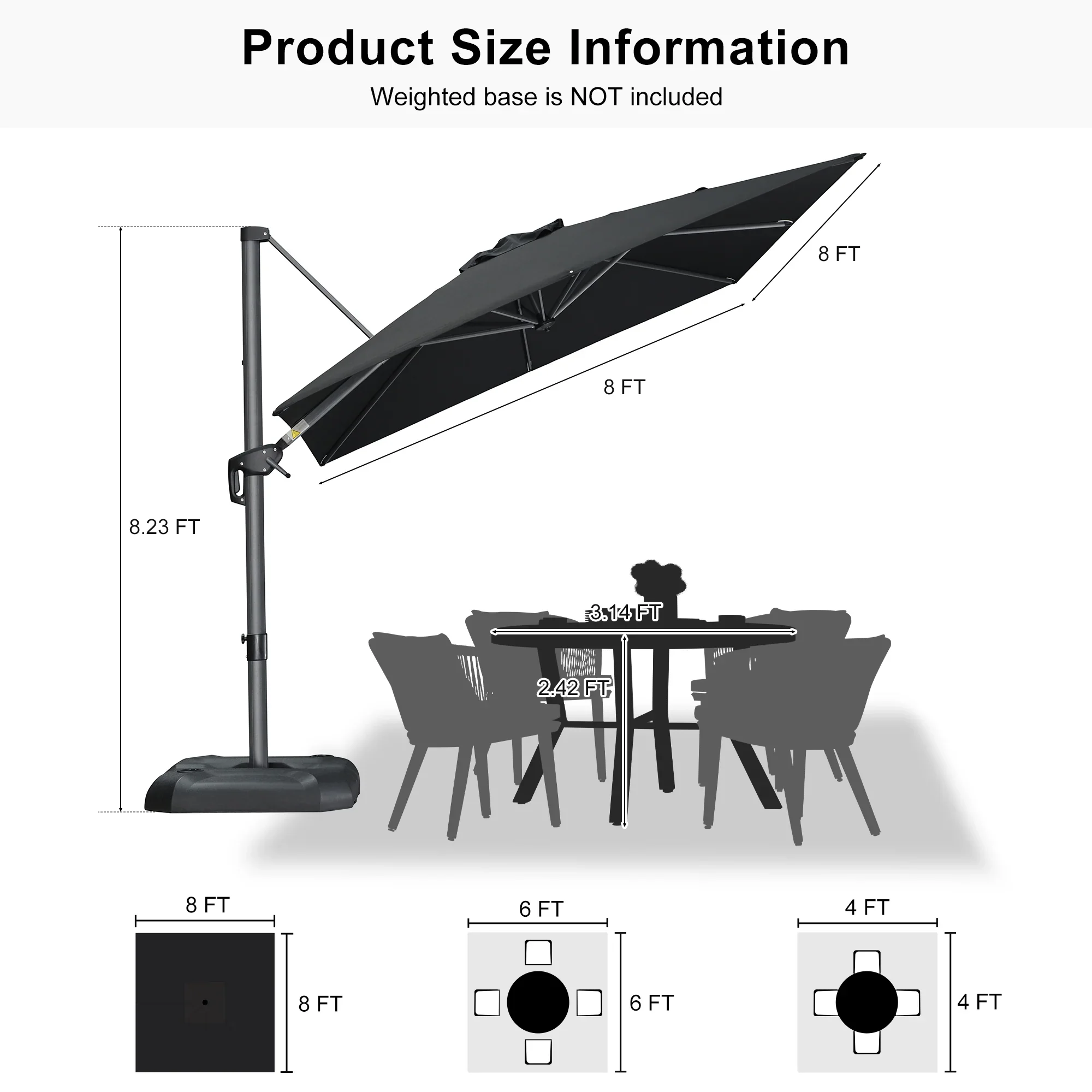 PURPLE LEAF Patio Outdoor Large Umbrella Square and Rectangular Cantilever Yard Sun Umbrellas - Image 207