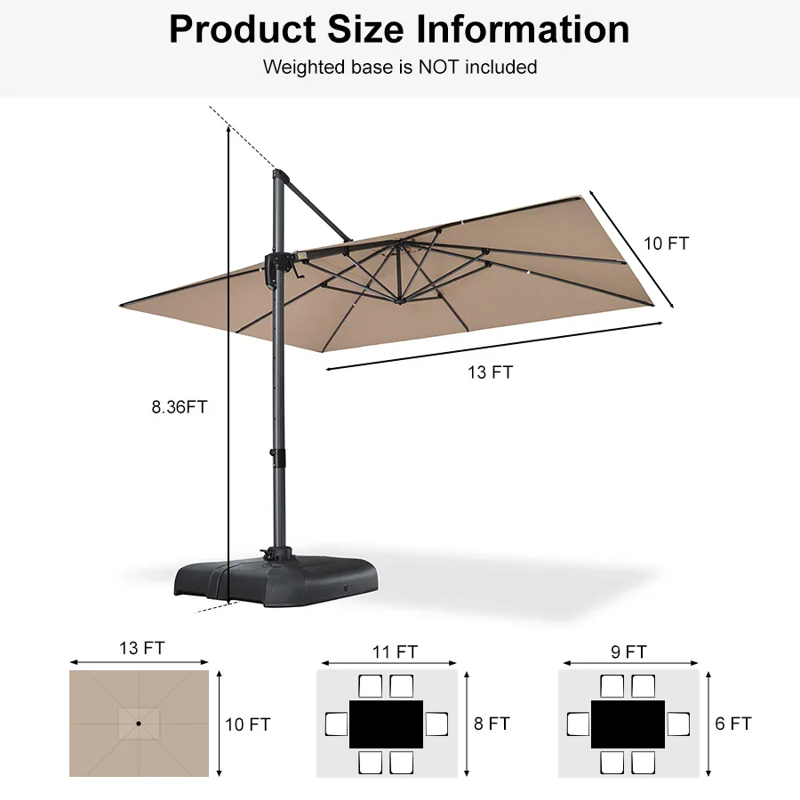 PURPLE LEAF Patio Outdoor Large Umbrella Square and Rectangular Cantilever Yard Sun Umbrellas - Image 214