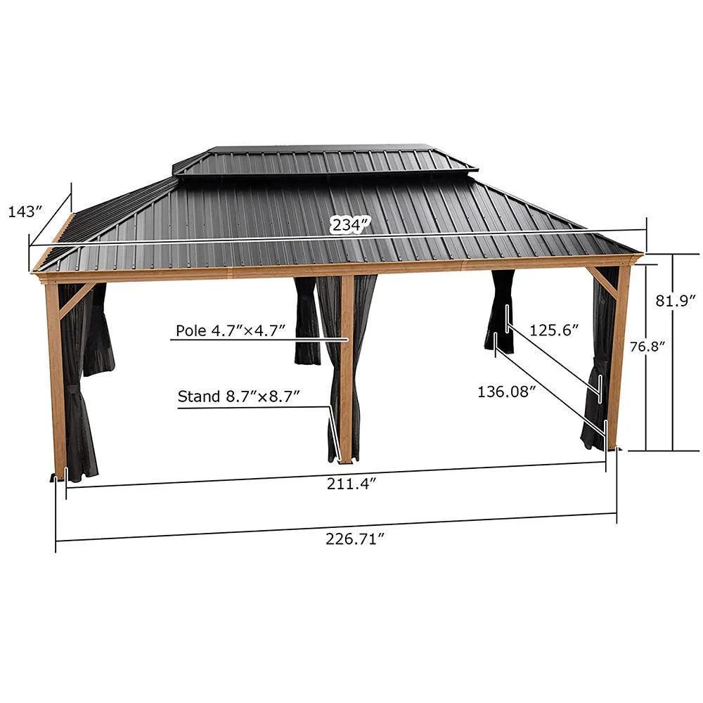 PURPLE LEAF Hardtop Gazebo for Patio Wood Grain Galvanized Steel Frame Awning with Netting - Image 58
