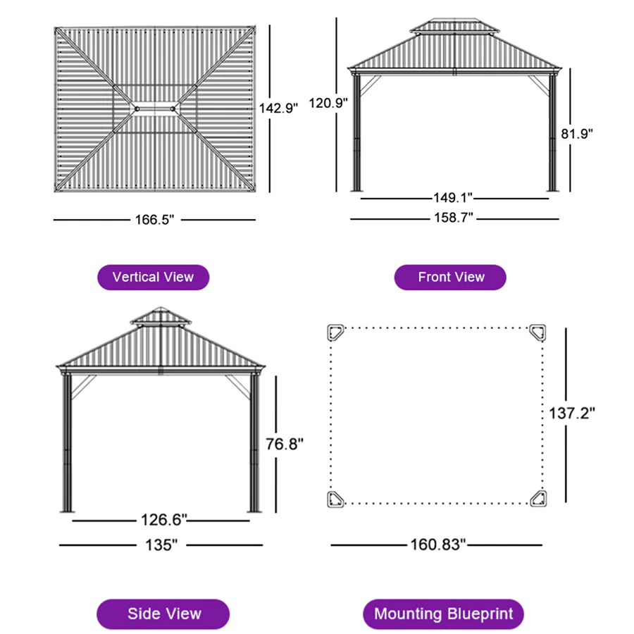 PURPLE LEAF Hardtop Gazebo for Patio Wood Grain Galvanized Steel Frame Awning with Netting - Image 95