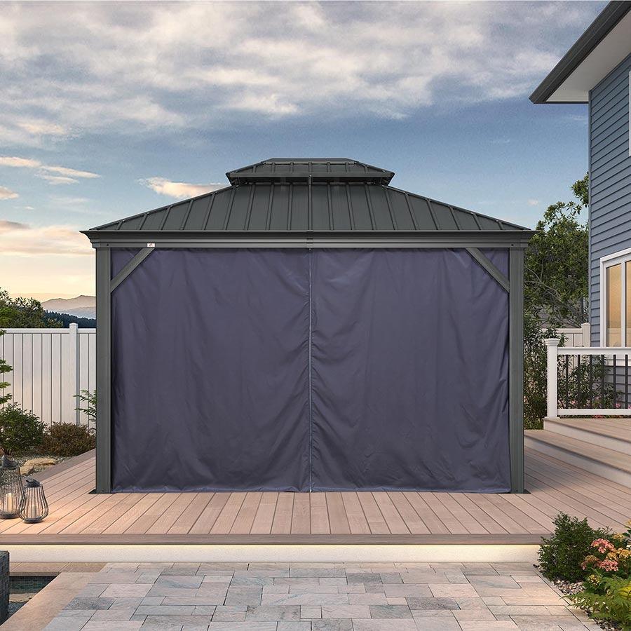 PURPLE LEAF Outdoor Hardtop Gazebo for Patio Grey Aluminum Frame Pavilion with Navy-Blue Curtain - Image 29