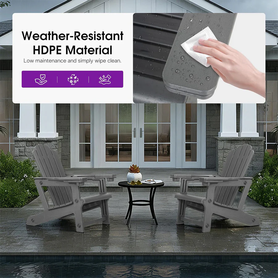 PURPLE LEAF Adirondack Chair Set of HDPE All-Weather Outdoor Fire Pit Chair with 24.6" Oversized Seat Wood-Textured Patio Adirondack Chair with Dual Cup Holders for Garden Deck Backyard - Image 12