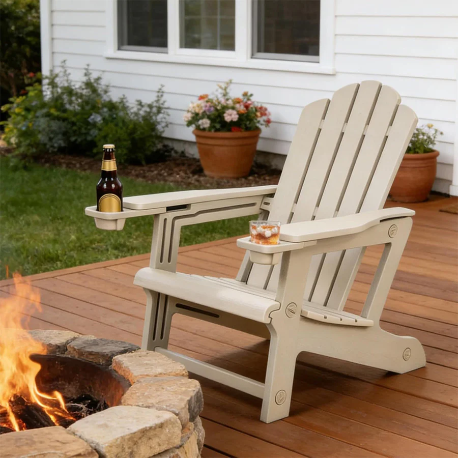 PURPLE LEAF Adirondack Chair Set of HDPE All-Weather Outdoor Fire Pit Chair with 24.6" Oversized Seat Wood-Textured Patio Adirondack Chair with Dual Cup Holders for Garden Deck Backyard - Image 26