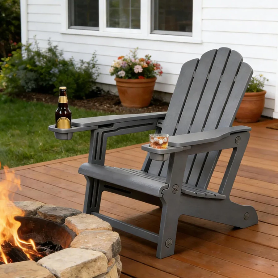 PURPLE LEAF Adirondack Chair Set of HDPE All-Weather Outdoor Fire Pit Chair with 24.6" Oversized Seat Wood-Textured Patio Adirondack Chair with Dual Cup Holders for Garden Deck Backyard - Image 7