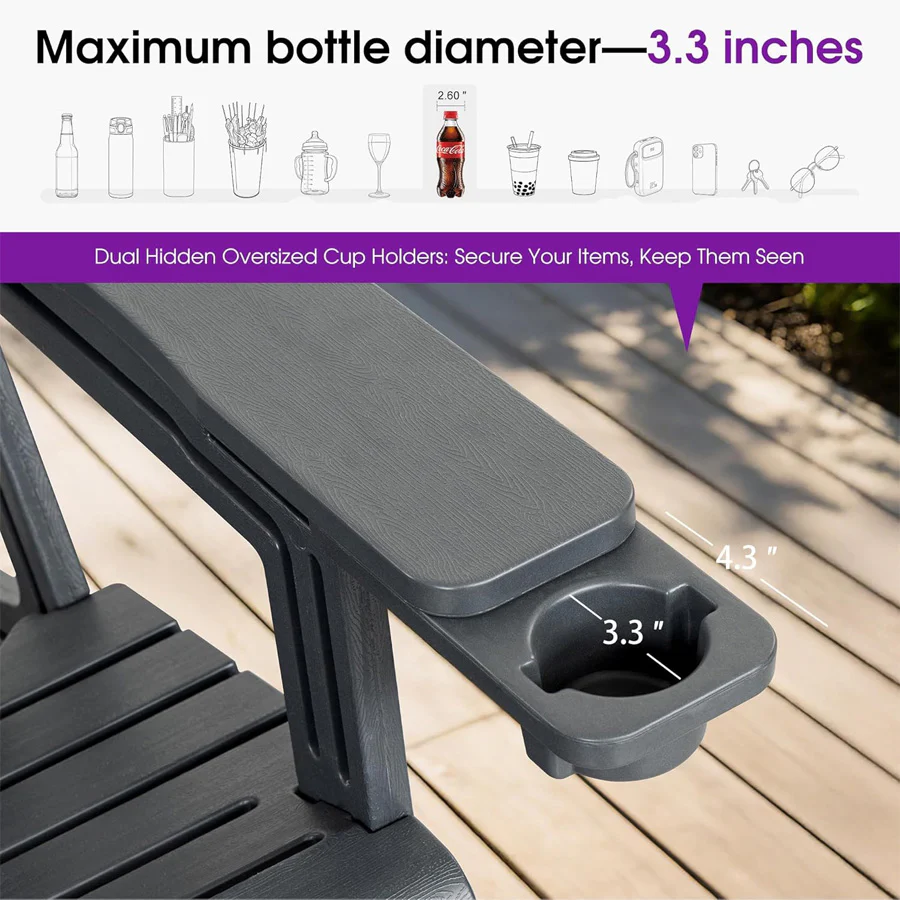 PURPLE LEAF Adirondack Chair Set of HDPE All-Weather Outdoor Fire Pit Chair with 24.6" Oversized Seat Wood-Textured Patio Adirondack Chair with Dual Cup Holders for Garden Deck Backyard - Image 8