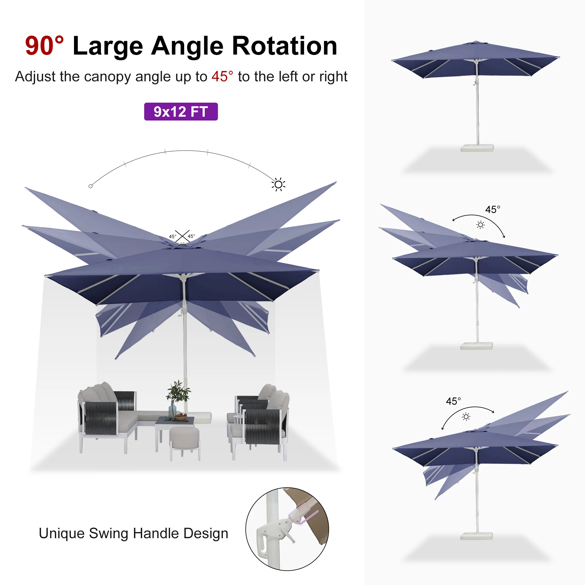 PURPLE LEAF Best White Patio Rotating Umbrella Swivel Outdoor Umbrellas - Image 116