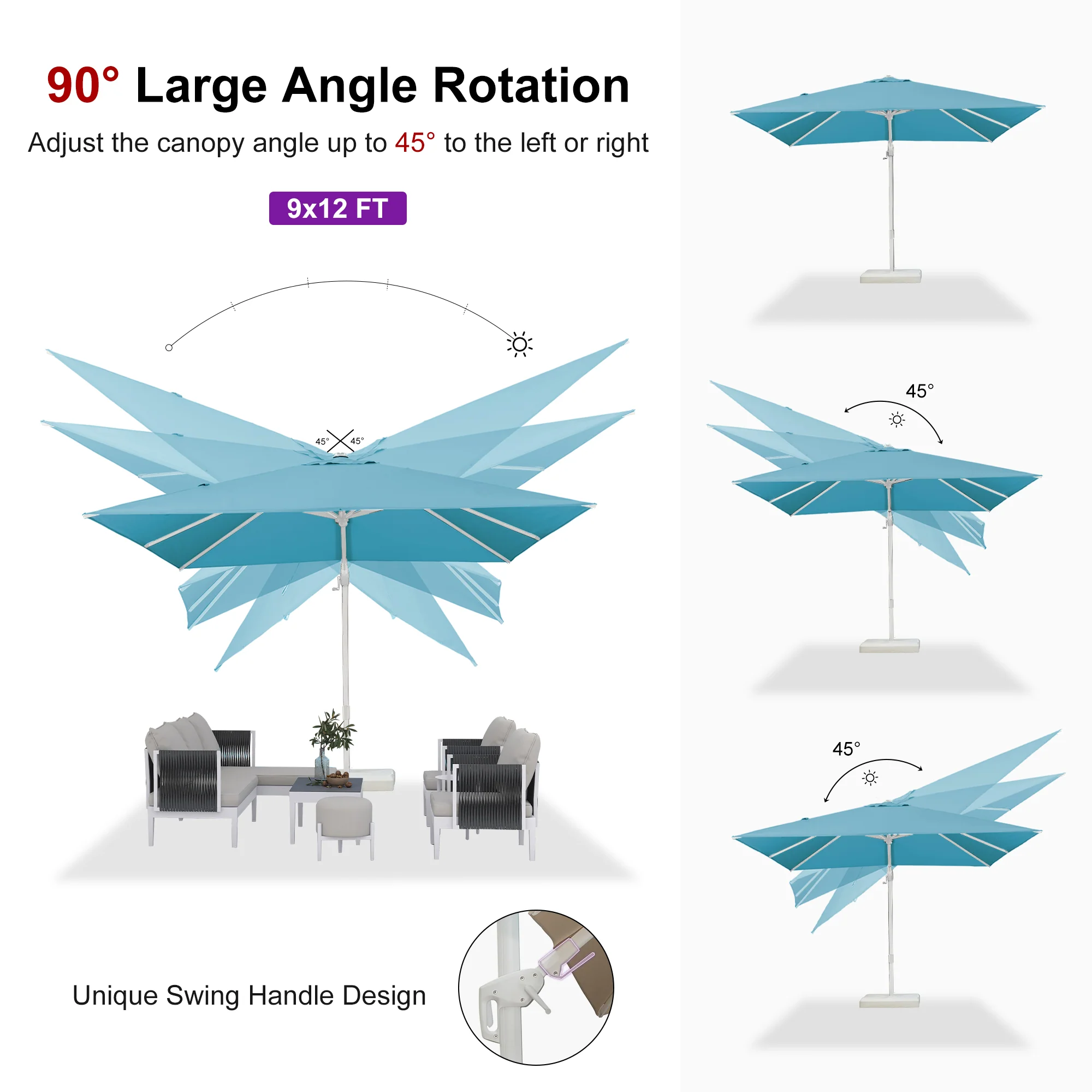 PURPLE LEAF Best White Patio Rotating Umbrella Swivel Outdoor Umbrellas - Image 117
