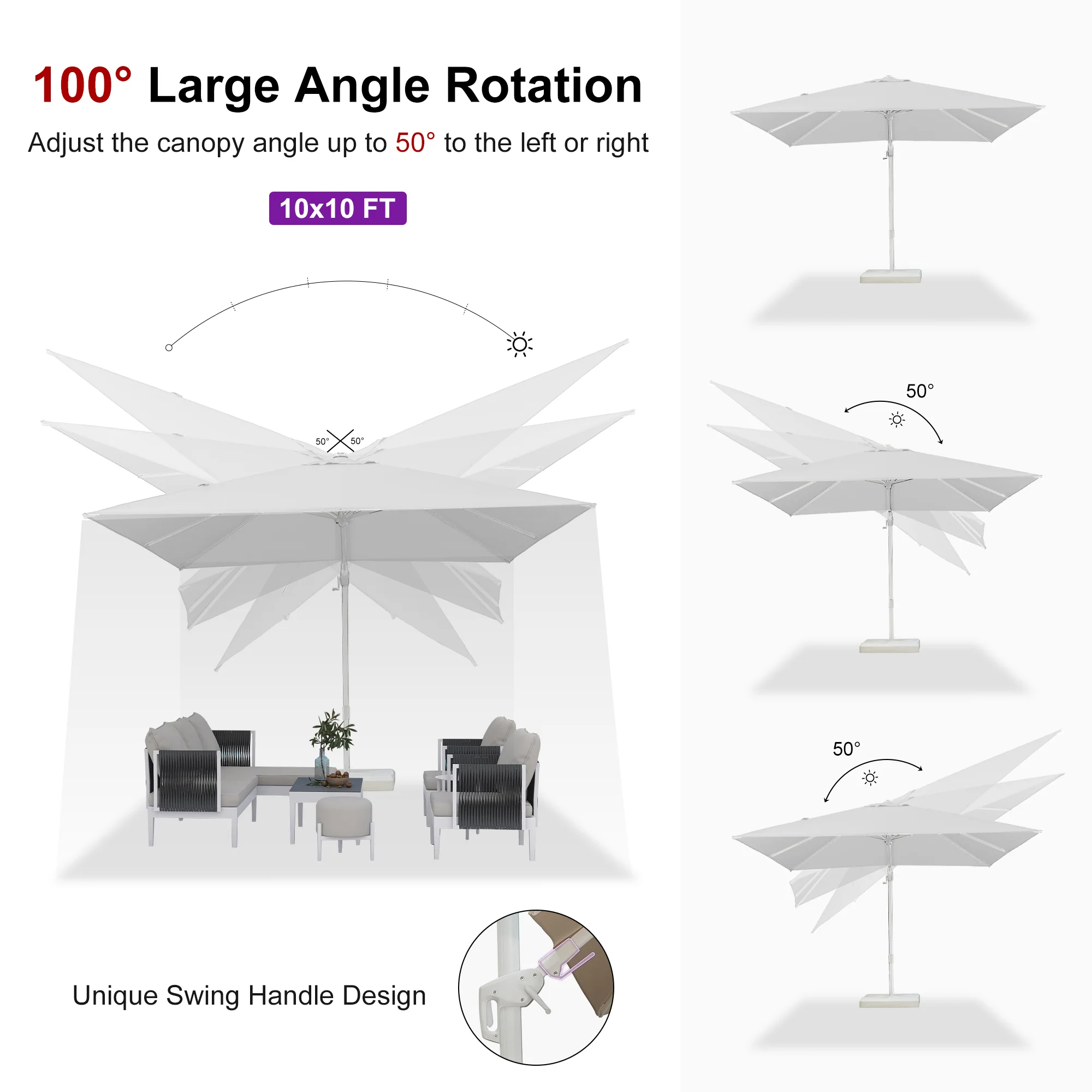 PURPLE LEAF Best White Patio Rotating Umbrella Swivel Outdoor Umbrellas - Image 118