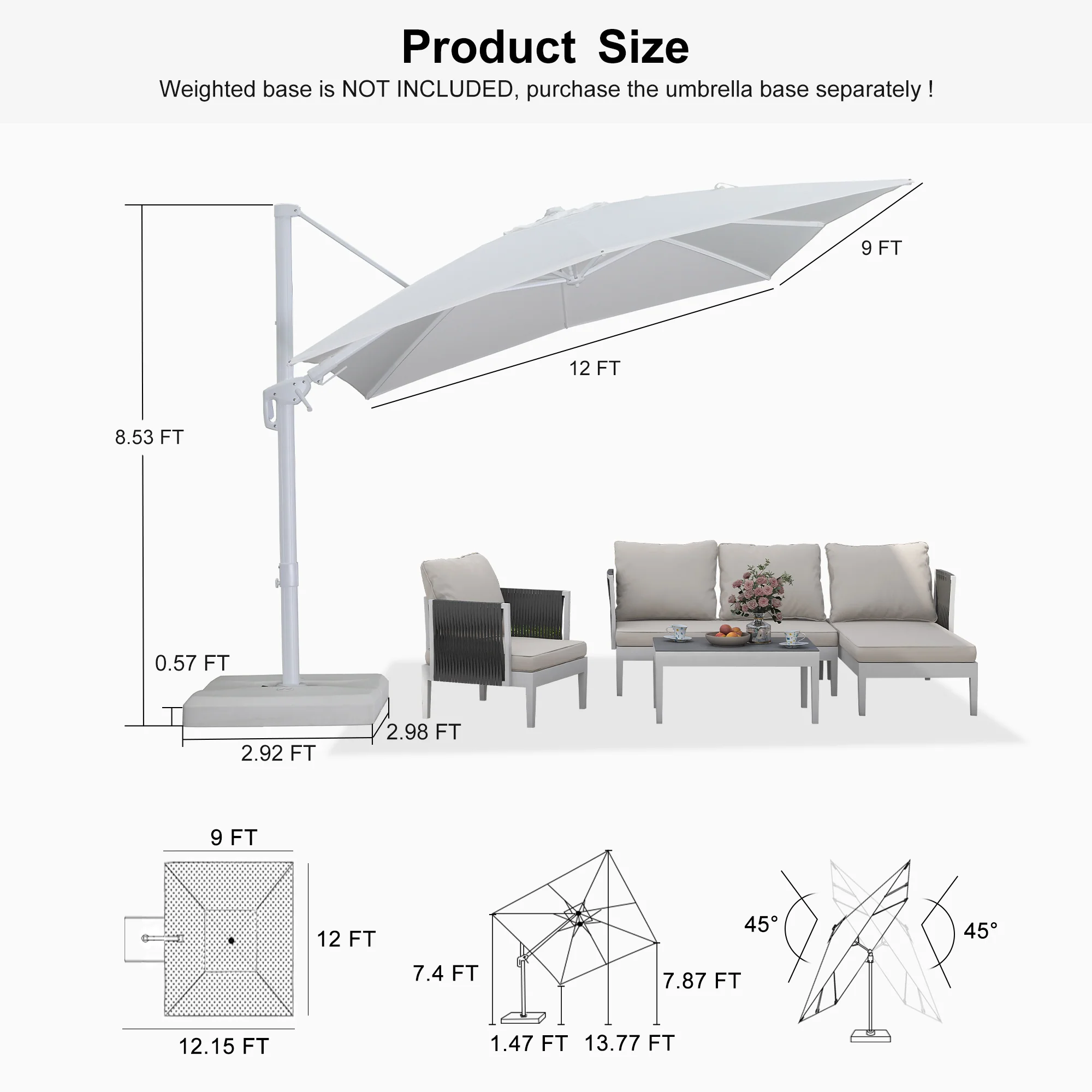 PURPLE LEAF Best White Patio Rotating Umbrella Swivel Outdoor Umbrellas - Image 126