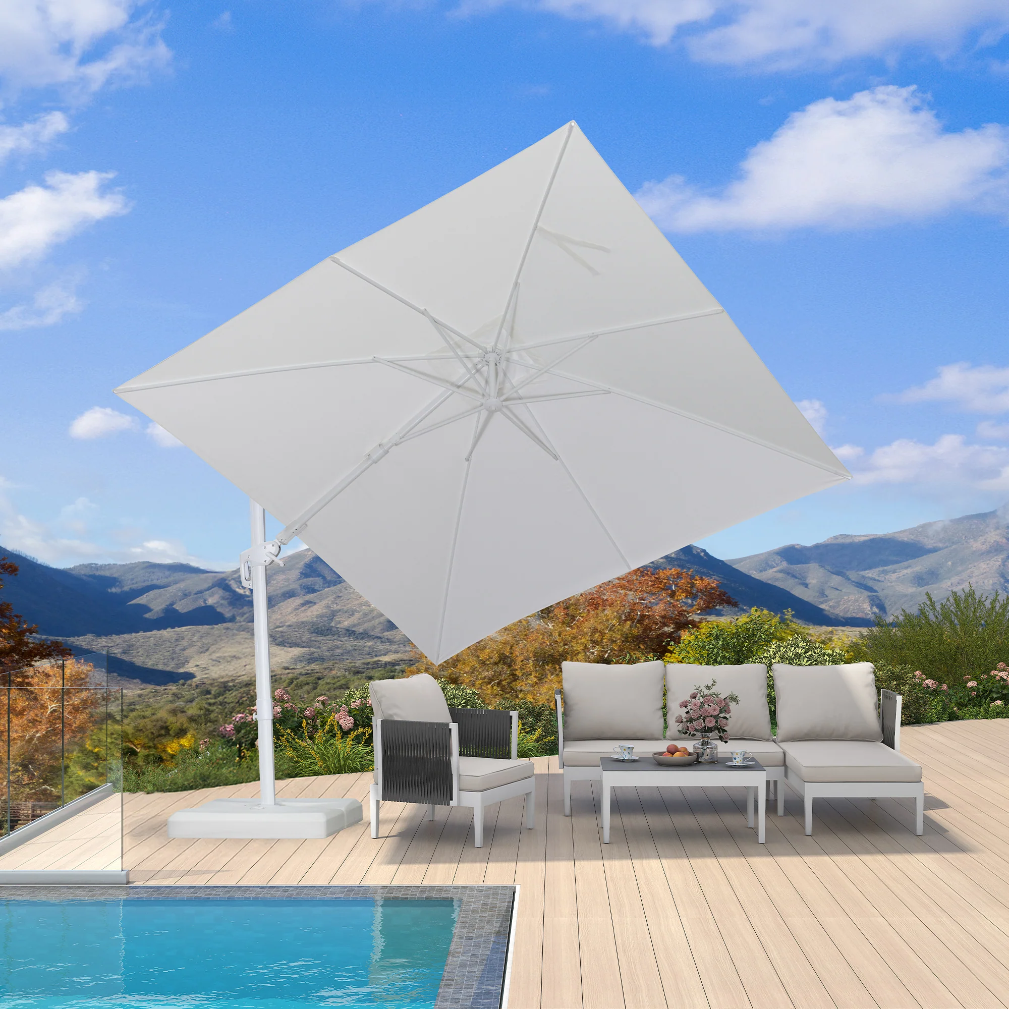 PURPLE LEAF Best White Patio Rotating Umbrella Swivel Outdoor Umbrellas - Image 34