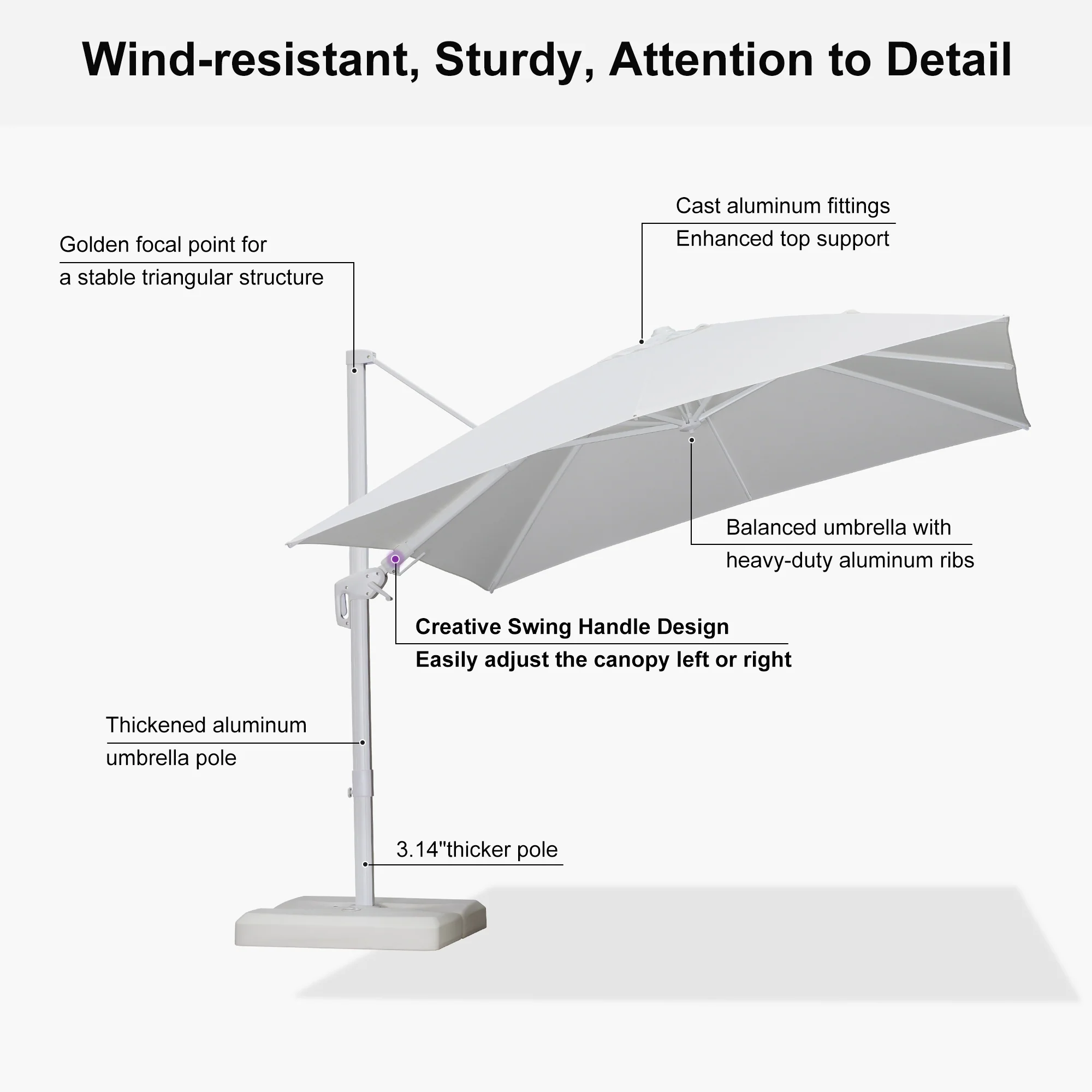 PURPLE LEAF Best White Patio Rotating Umbrella Swivel Outdoor Umbrellas - Image 71