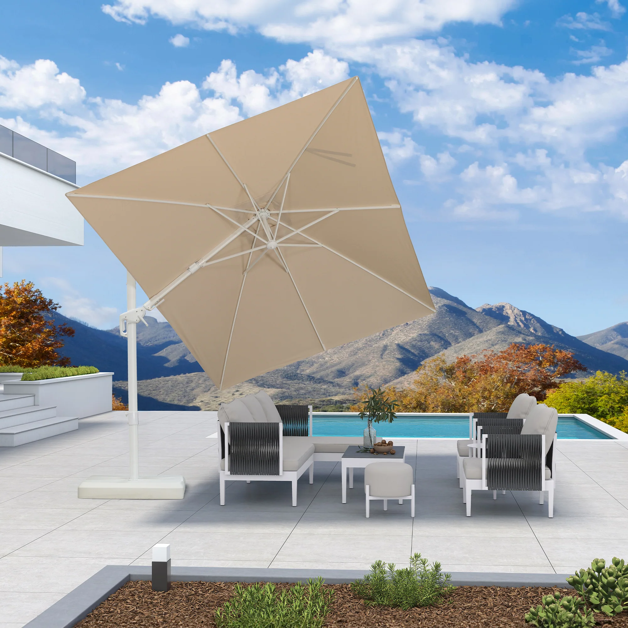 PURPLE LEAF Best White Patio Rotating Umbrella Swivel Outdoor Umbrellas - Image 74