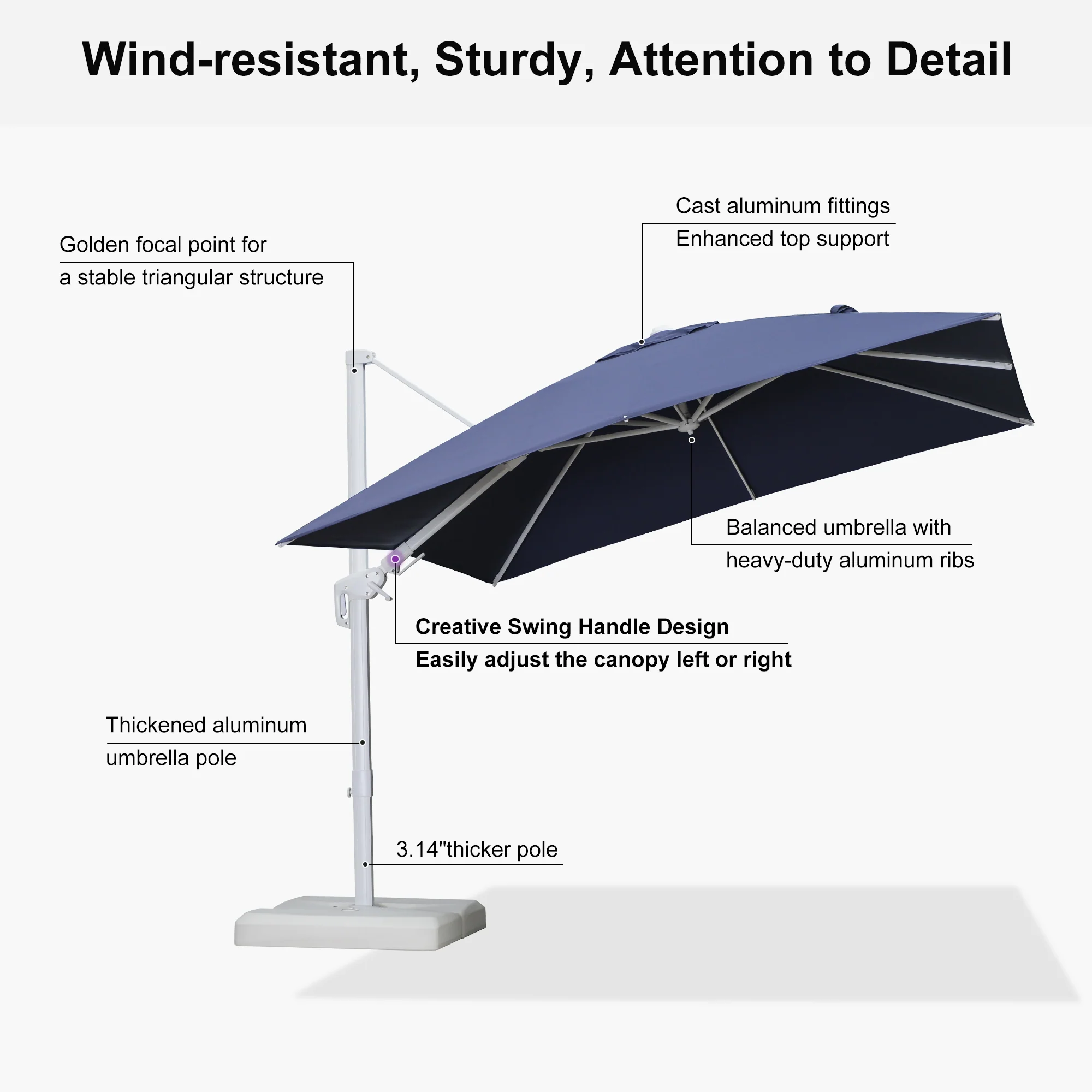 PURPLE LEAF Best White Patio Rotating Umbrella Swivel Outdoor Umbrellas - Image 87