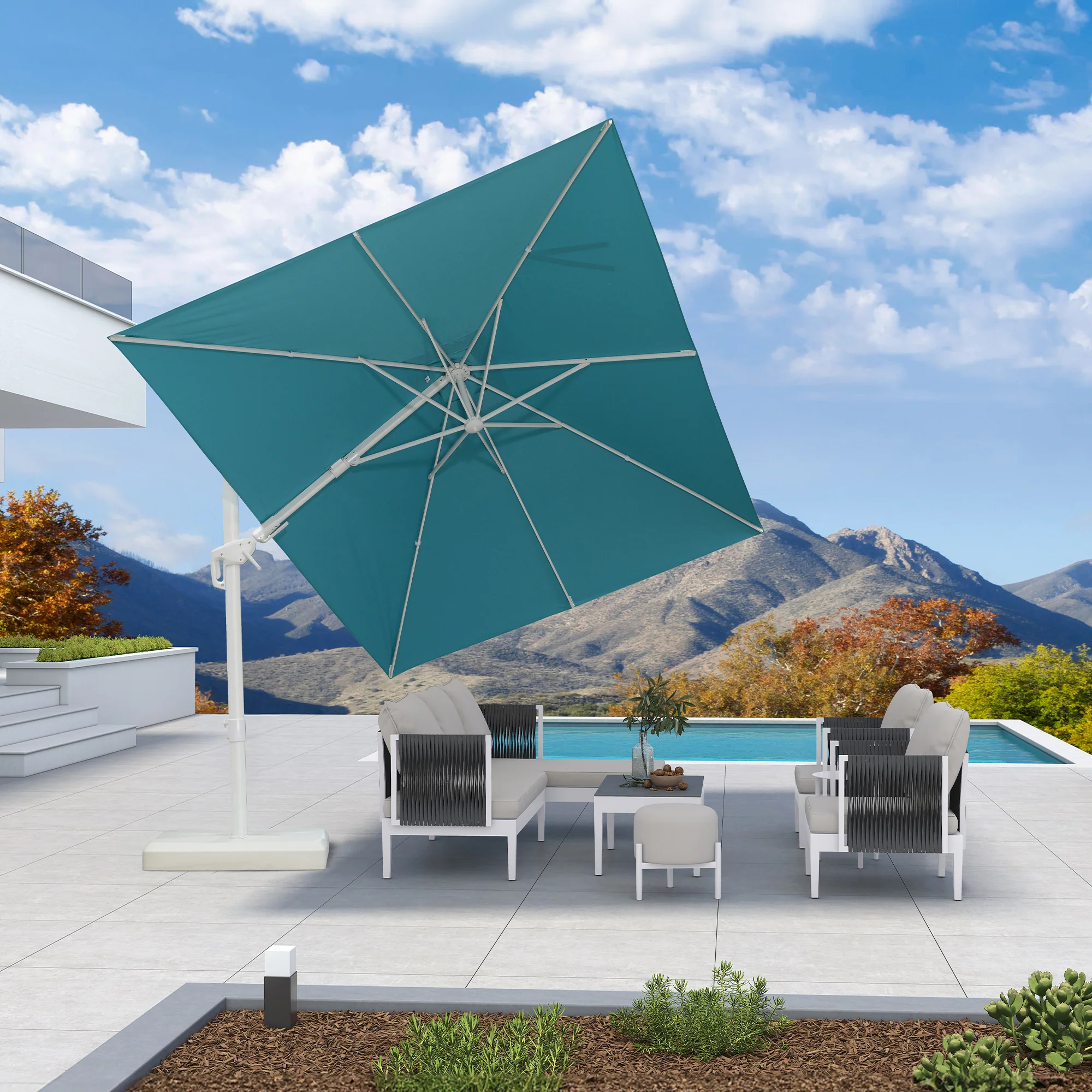 PURPLE LEAF Best White Patio Rotating Umbrella Swivel Outdoor Umbrellas - Image 90