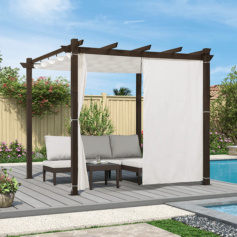 PURPLE LEAF Bronze Pergola Outdoor Retractable Metal Pergola with Canopy with Shade Cover With Curtains - Image 130