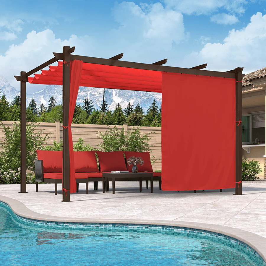 PURPLE LEAF Bronze Pergola Outdoor Retractable Metal Pergola with Canopy with Shade Cover With Curtains - Image 142