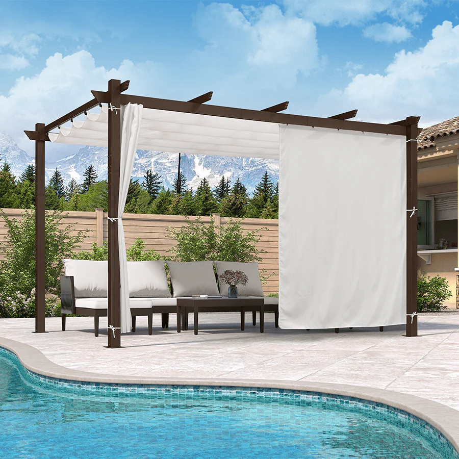 PURPLE LEAF Bronze Pergola Outdoor Retractable Metal Pergola with Canopy with Shade Cover With Curtains - Image 143