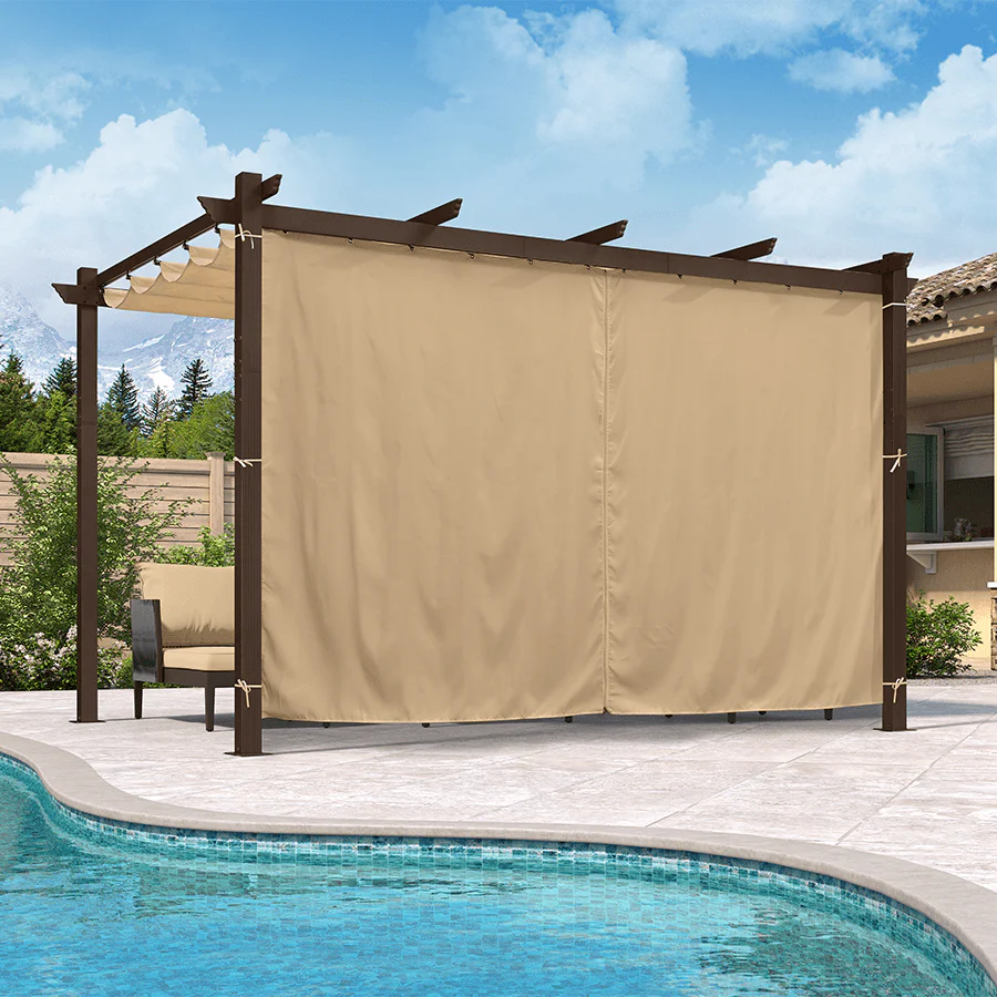 PURPLE LEAF Bronze Pergola Outdoor Retractable Metal Pergola with Canopy with Shade Cover With Curtains - Image 146