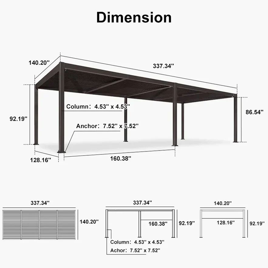 PURPLE LEAF Caesar Solar Louvered Pergola with LED Strip Lights and Control Panel Aluminum Outdoor Pergola with Adjustable Roof for Patio Deck Garden Yard Bronze - Image 11