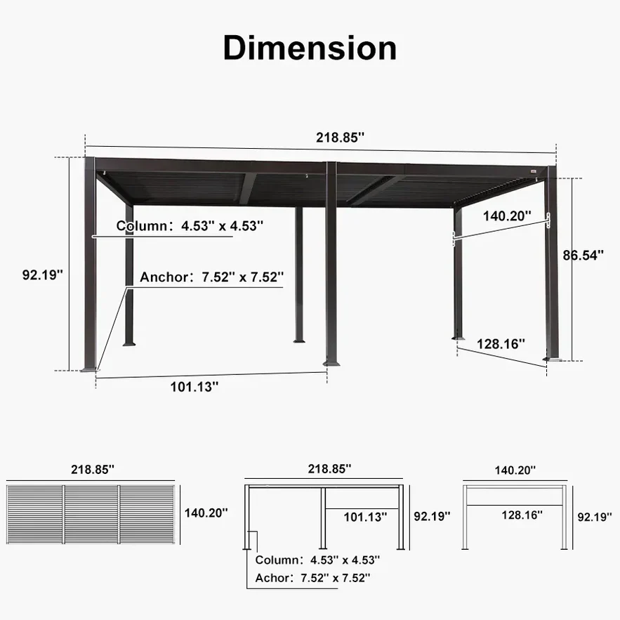 PURPLE LEAF Caesar Solar Louvered Pergola with LED Strip Lights and Control Panel Aluminum Outdoor Pergola with Adjustable Roof for Patio Deck Garden Yard Bronze - Image 8
