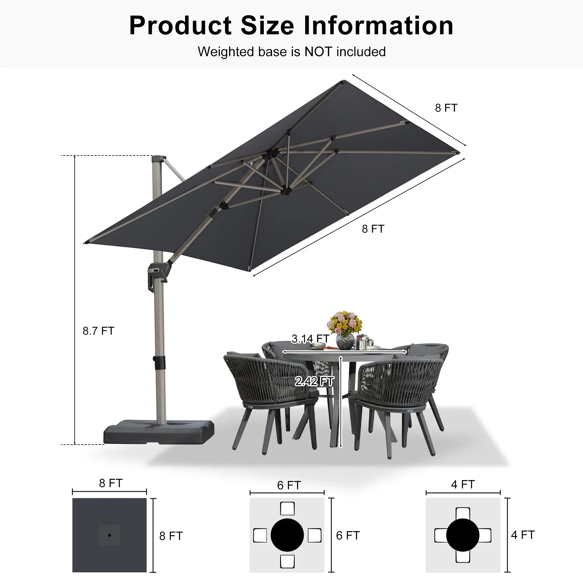 PURPLE LEAF Hailar Deluxe Outdoor Patio Umbrella Aluminum Cantilever Umbrellas - Image 168