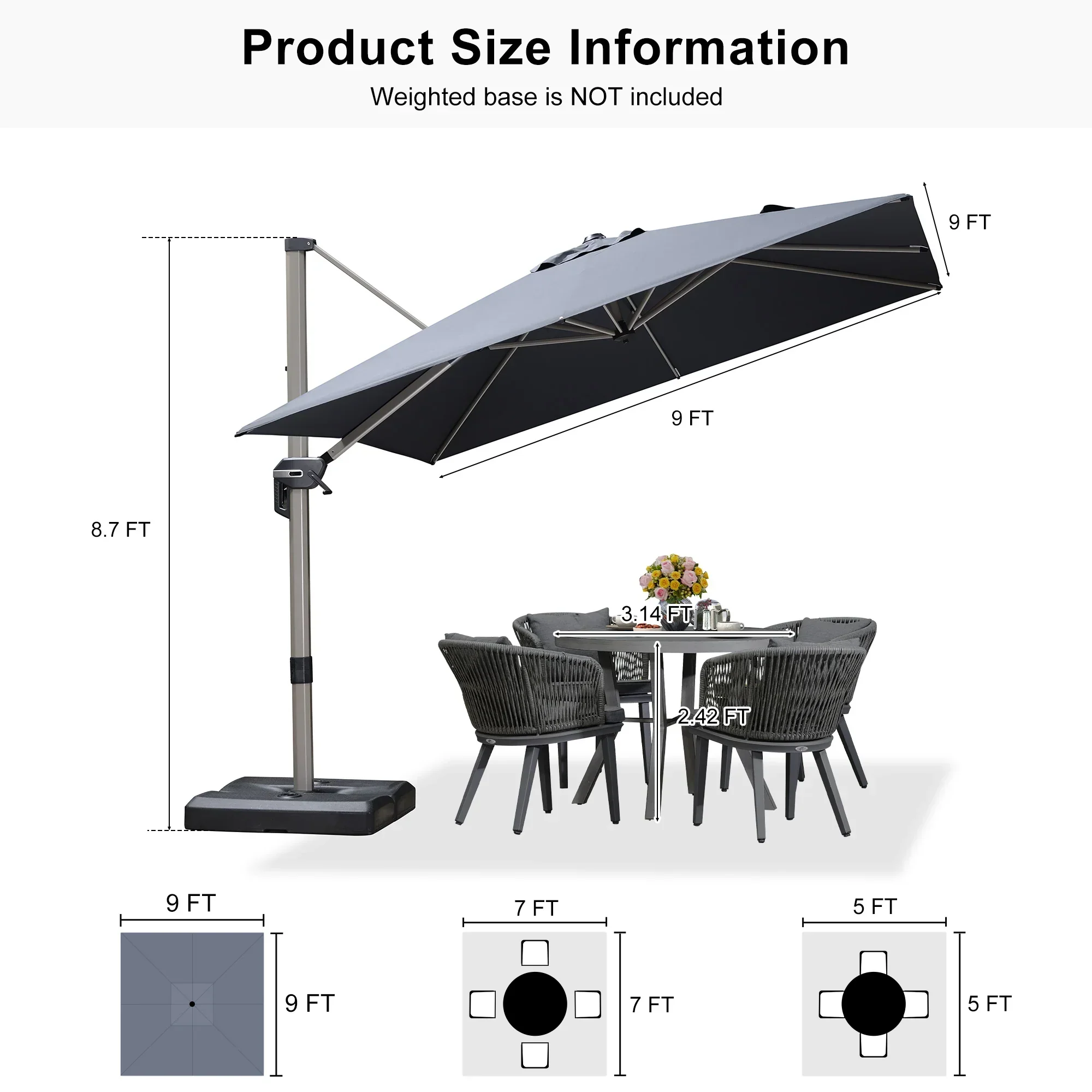 PURPLE LEAF Hailar Deluxe Outdoor Patio Umbrella Aluminum Cantilever Umbrellas - Image 172