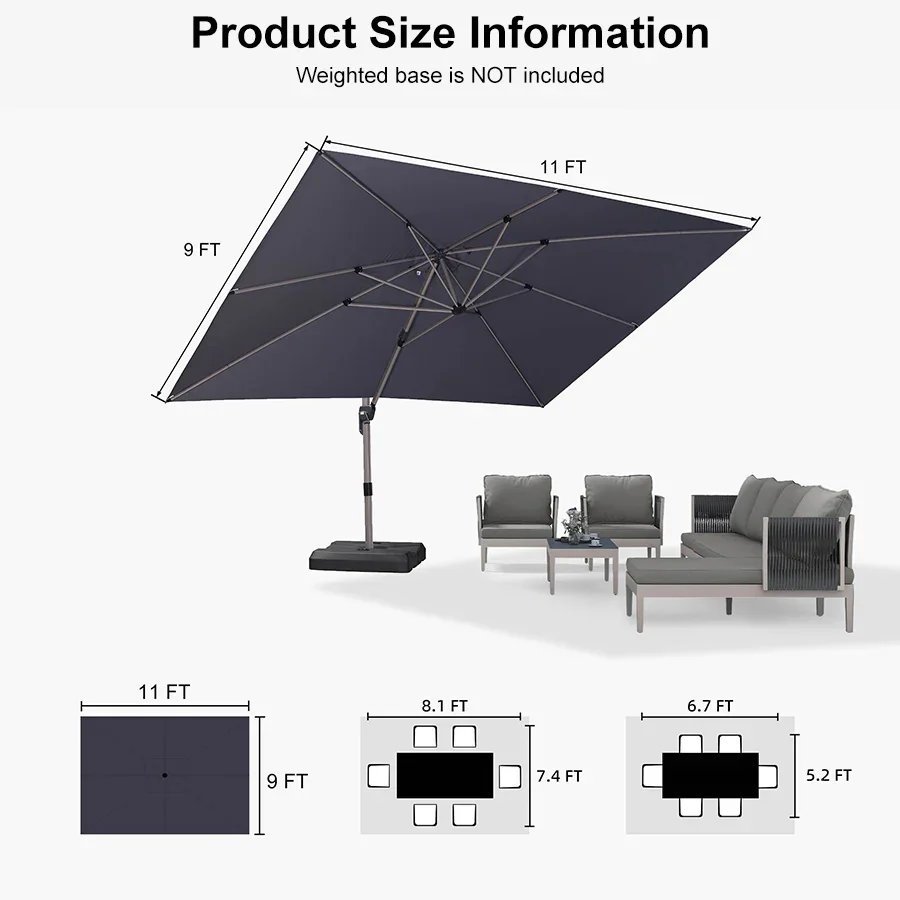 PURPLE LEAF Hailar Deluxe Outdoor Patio Umbrella Aluminum Cantilever Umbrellas - Image 185