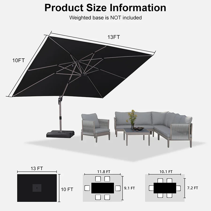 PURPLE LEAF Hailar Deluxe Outdoor Patio Umbrella Aluminum Cantilever Umbrellas - Image 194