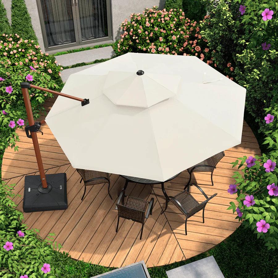 PURPLE LEAF Outdoor Garden Umbrella with Base, Cantilever Umbrellas in Wood Color - Image 10