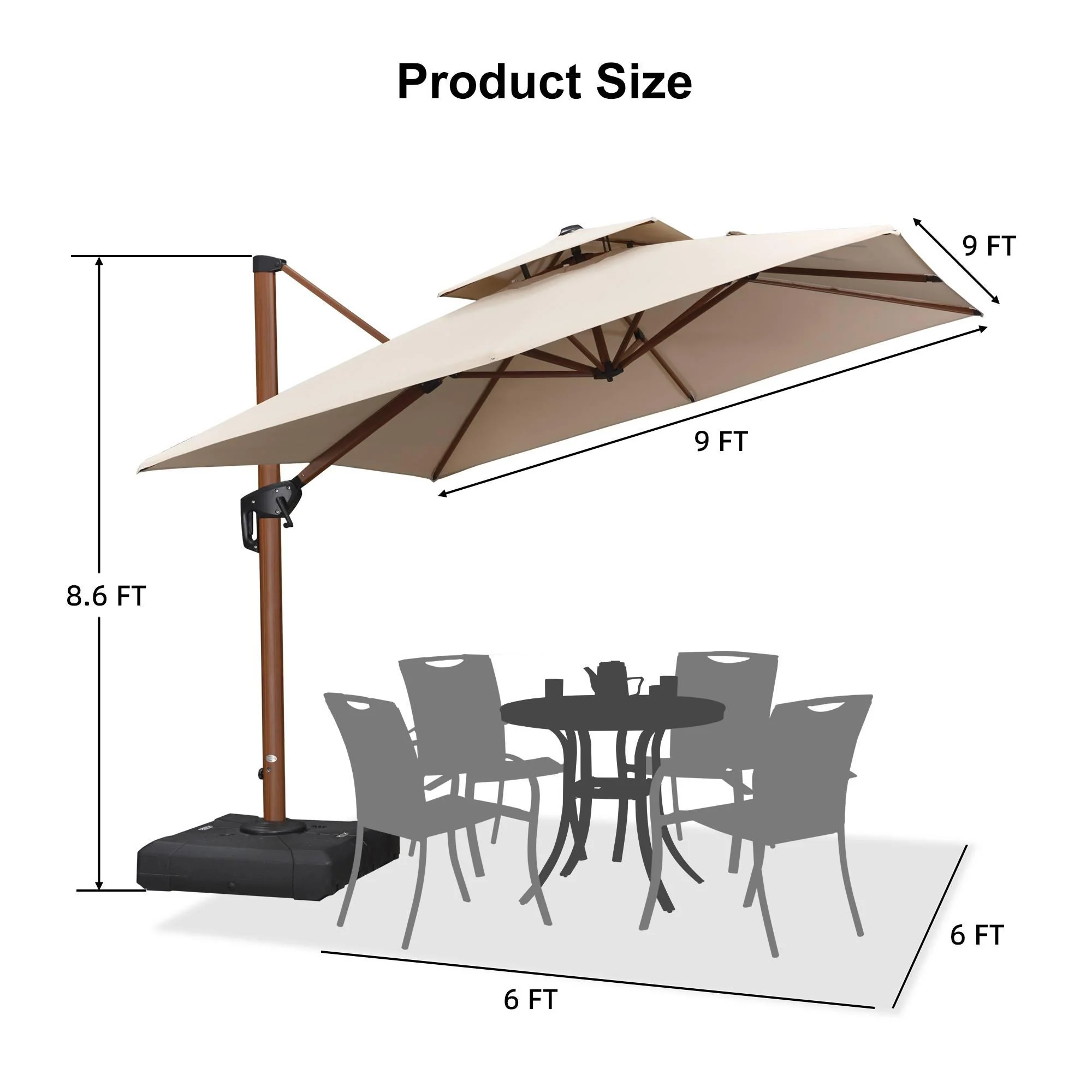 PURPLE LEAF Outdoor Garden Umbrella with Base, Cantilever Umbrellas in Wood Color - Image 100