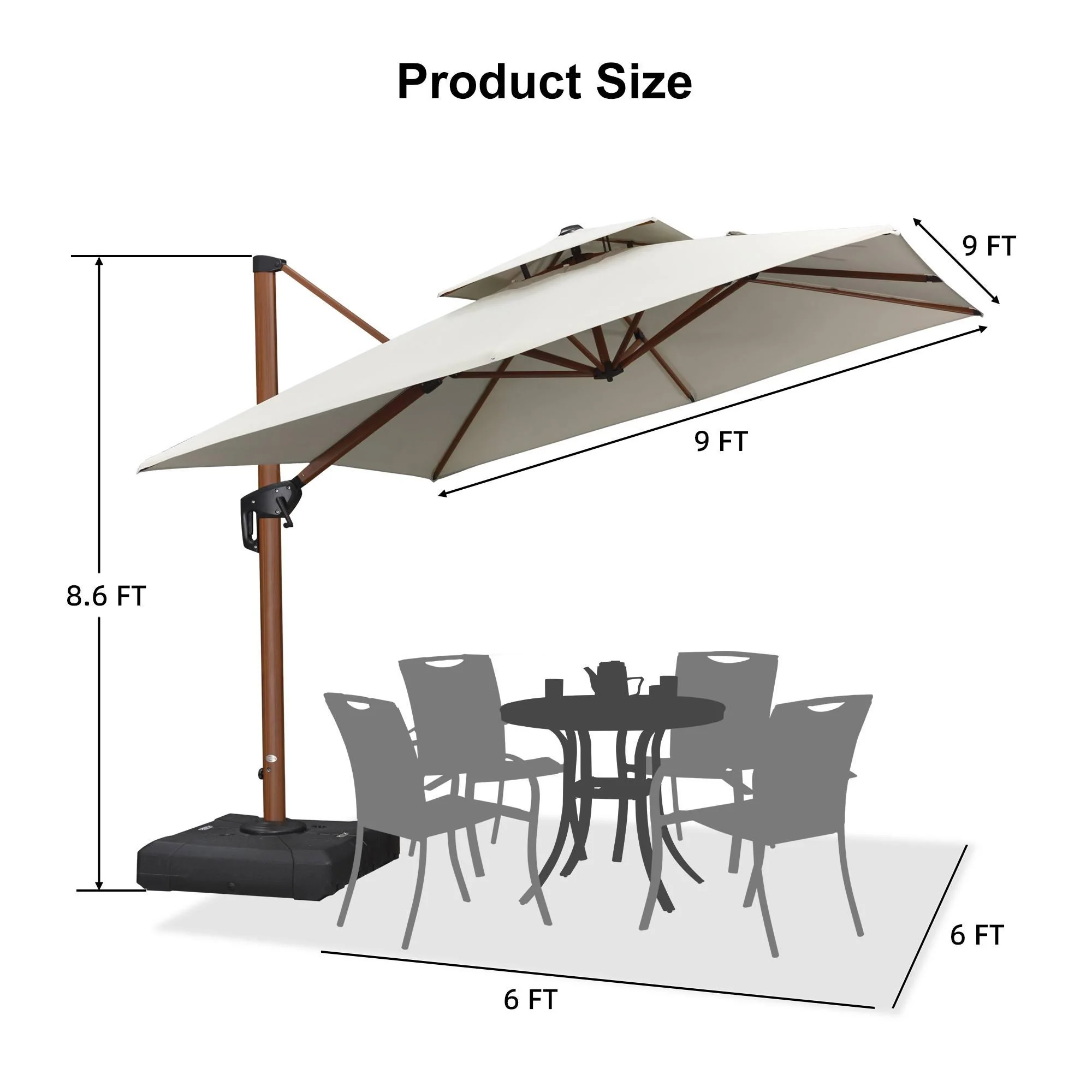 PURPLE LEAF Outdoor Garden Umbrella with Base, Cantilever Umbrellas in Wood Color - Image 101