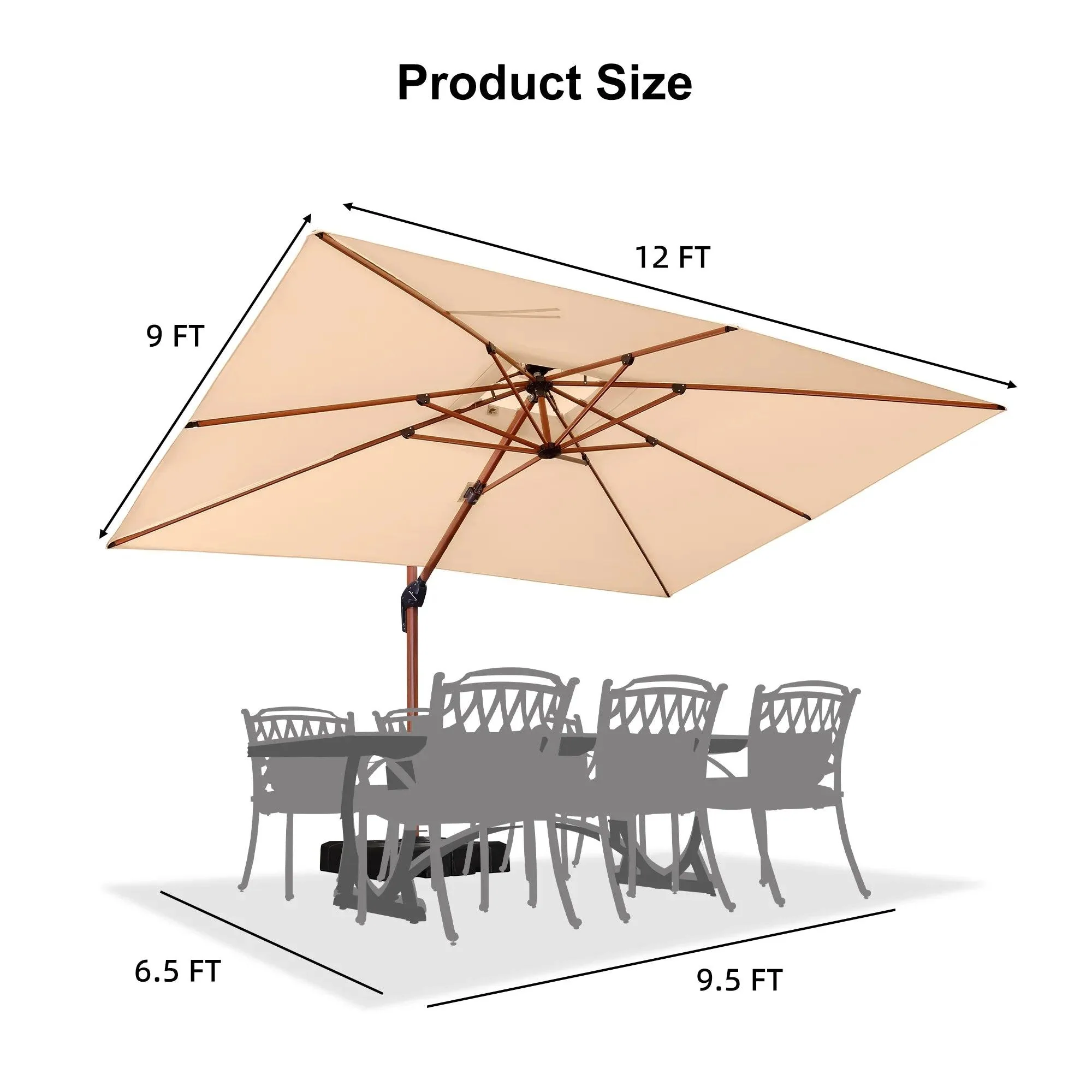 PURPLE LEAF Outdoor Garden Umbrella with Base, Cantilever Umbrellas in Wood Color - Image 102